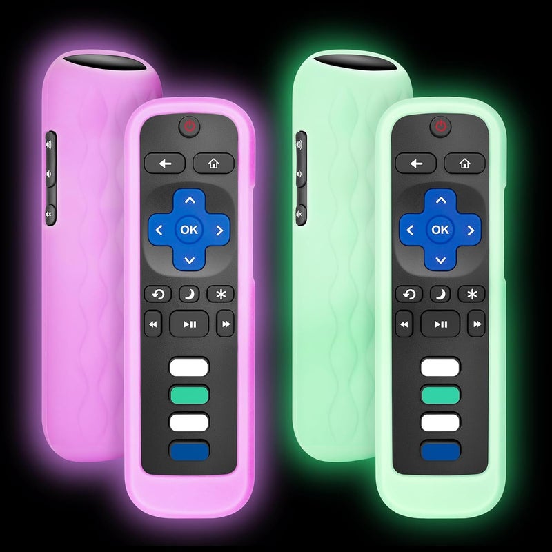 ENJOYLink 2 Pack for Roku Remote Cover,Silicone Controller Case Green and Purple - Image 1